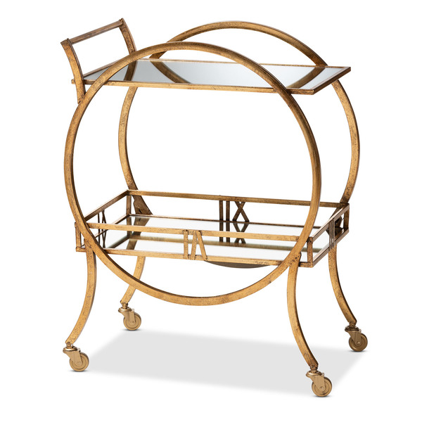 Baxton Studio Arsene Modern Antique Gold Finished 2-Tier Mobile Bar Cart 151-9060